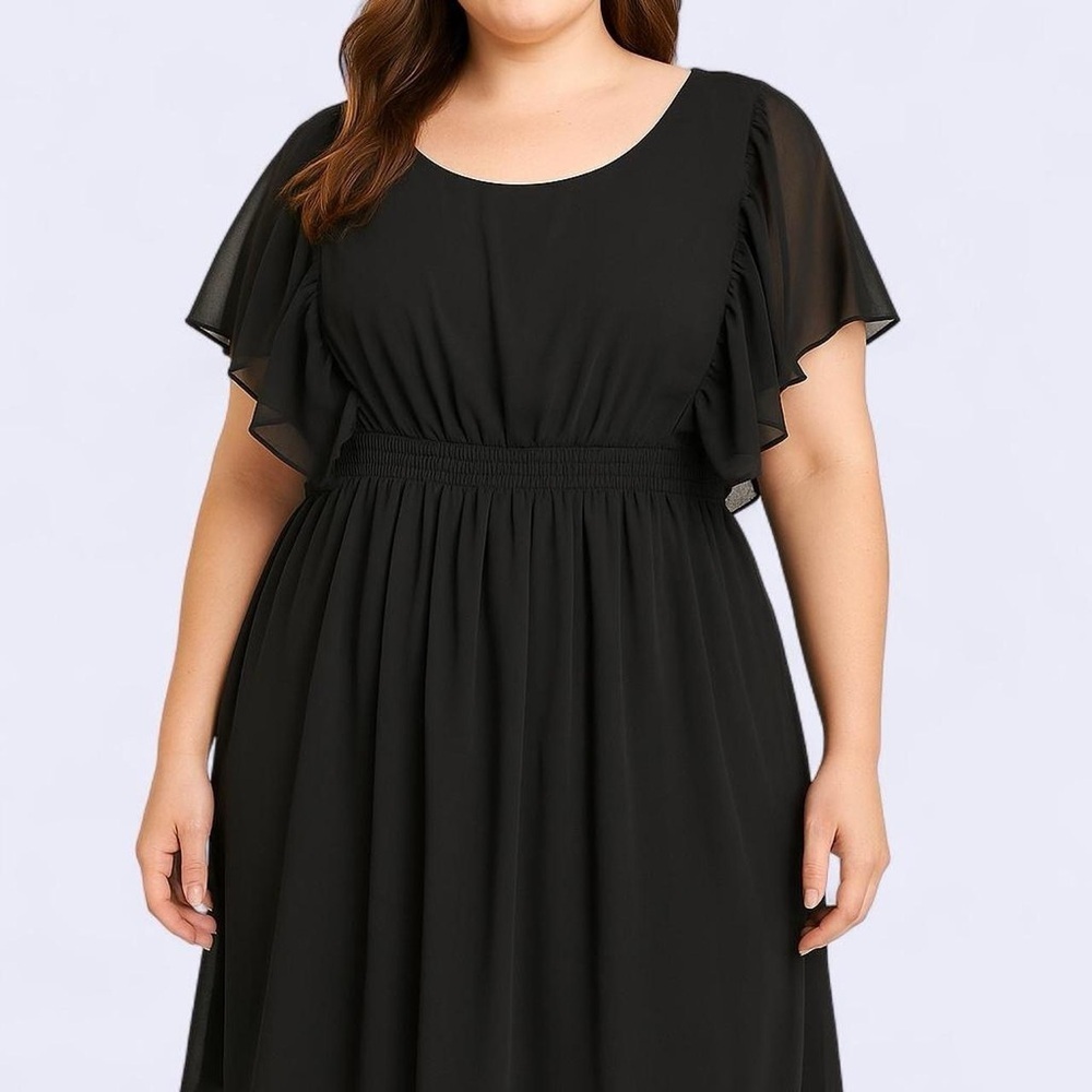 Urban Love Black Chiffon Flutter Sleeve Dress (XL)